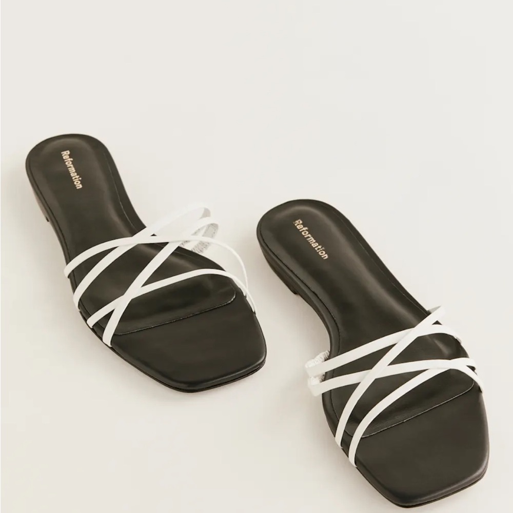 Reformation Black and White Wagner Sandals with Strappy Design